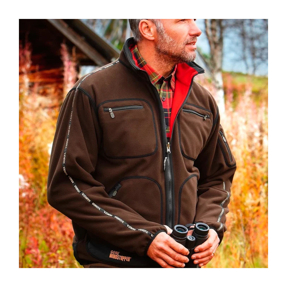 Chaqueta polar reversible de caza Harkila Kamko marrón y rojo (7) Chaqueta polar reversible de caza Harkila Kamko marrón y rojo