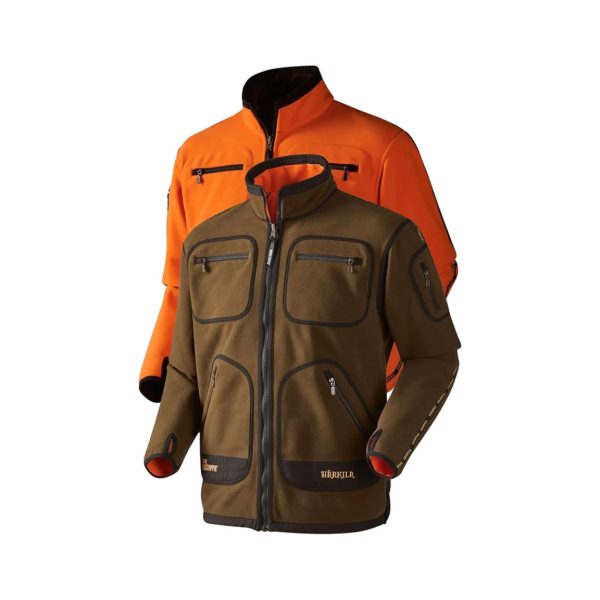 Chaqueta polar reversible de caza Harkila Kamko verde y naranja